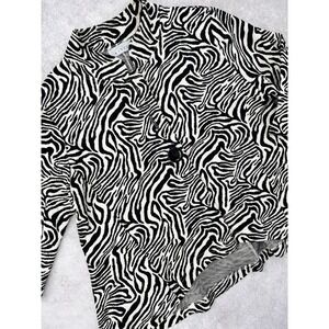 Willow Zebra Print Mock Neck Button Front Jacket Black White Women SZ Large